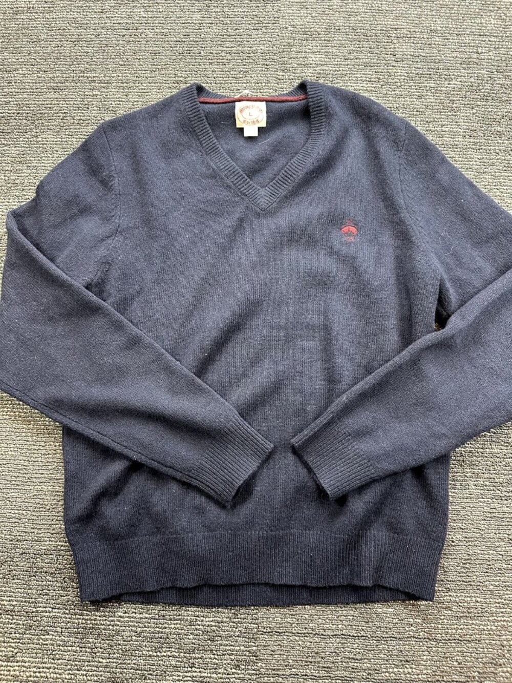 Brooks Brothers Pure Lambswool V-Neck Sweater Men's Large Navy Blue Est 1818